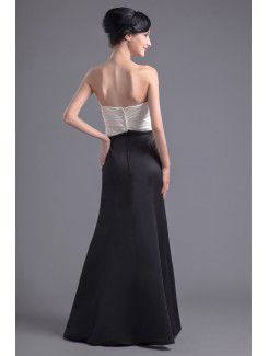 Satin Strapless Empire line Floor Length Gathered Ruched Prom Dress