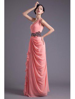 Chiffon Asymmetrical Column Floor Length Sequins Prom Dress