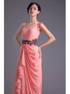 Chiffon Asymmetrical Column Floor Length Sequins Prom Dress