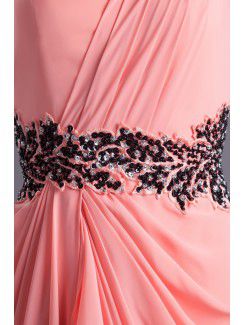 Chiffon Asymmetrical Column Floor Length Sequins Prom Dress