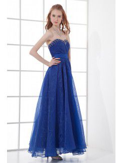 Organza Sweetheart A-line Floor Length Sash Prom Dress