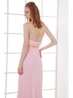 Chiffon Sweetheart Column Floor Length Sequins Prom Dress