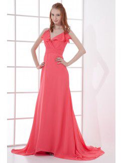 Chiffon V-Neckline Empire line Swee Train Sash Prom Dress