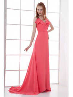 Chiffon V-Neckline Empire line Swee Train Sash Prom Dress