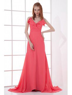 Chiffon V-Neckline Empire line Swee Train Sash Prom Dress