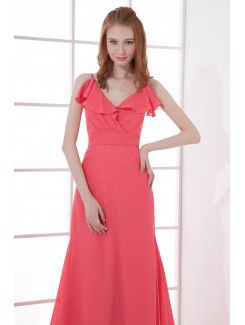 Chiffon V-Neckline Empire line Swee Train Sash Prom Dress