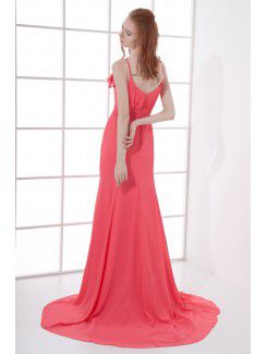 Chiffon V-Neckline Empire line Swee Train Sash Prom Dress