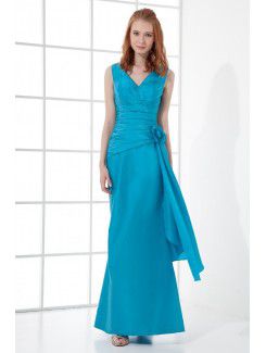 Taffeta V-Neckline Sheath Floor Length Hand-made Flower Prom Dress