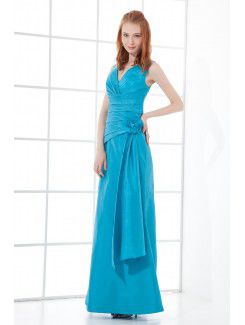 Taffeta V-Neckline Sheath Floor Length Hand-made Flower Prom Dress