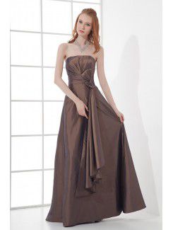 Taffeta Strapless Sheath Floor Length Bow Prom Dress