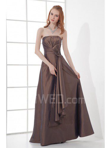 Taffeta Strapless Sheath Floor Length Bow Prom Dress