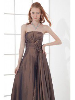 Taffeta Strapless Sheath Floor Length Bow Prom Dress