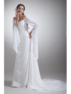 Chiffon Spaghetti Sweep Train Column Wedding Dress