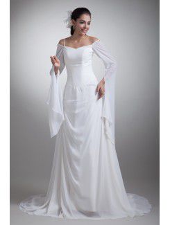 Chiffon Spaghetti Sweep Train Column Wedding Dress