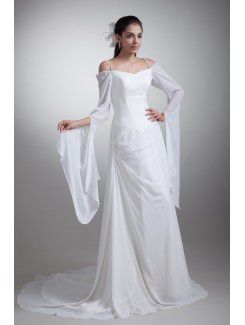 Chiffon Spaghetti Sweep Train Column Wedding Dress