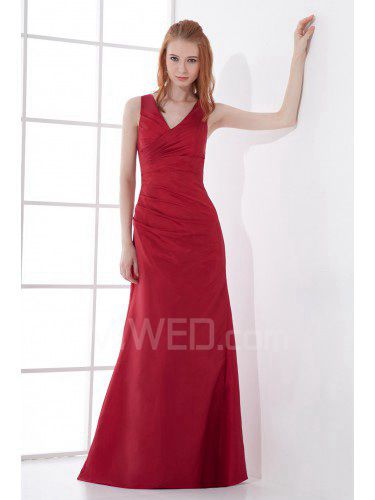 Taft v-hals a-line ladlængde prom dress