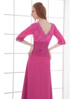 Chiffon V-Neckline Sheath Floor Length Half Sleeves Prom Dress