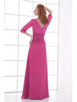 Chiffon V-Neckline Sheath Floor Length Half Sleeves Prom Dress