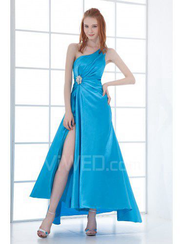 Satin asymmetrische a-line knöchellangen hand hergestellt blume ballkleid