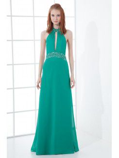 Satin Jewel Column Floor Length Sequins Prom Dress