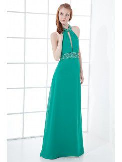 Satin Jewel Column Floor Length Sequins Prom Dress