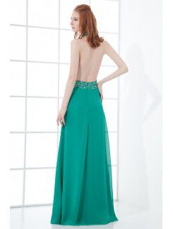 Satin Jewel Column Floor Length Sequins Prom Dress