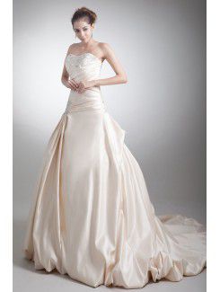 Satin Strapless Sweep Train Sheath Embroidered Wedding Dress