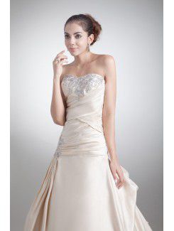 Satin Strapless Sweep Train Sheath Embroidered Wedding Dress