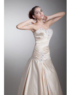 Satin Strapless Sweep Train Sheath Embroidered Wedding Dress