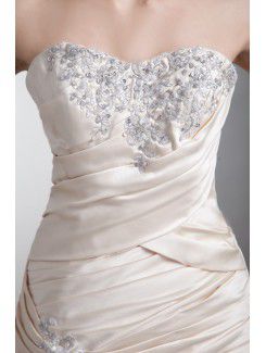 Satin Strapless Sweep Train Sheath Embroidered Wedding Dress