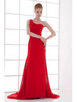 Chiffon One-Shoulder Column Sweep Train Prom Dress