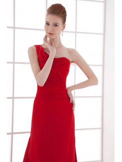 Chiffon One-Shoulder Column Sweep Train Prom Dress