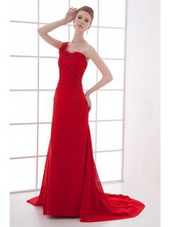 Chiffon One-Shoulder Column Sweep Train Prom Dress