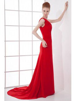 Chiffon One-Shoulder Column Sweep Train Prom Dress