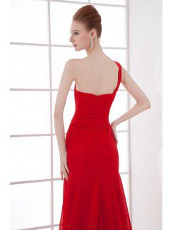 Chiffon One-Shoulder Column Sweep Train Prom Dress