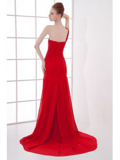 Chiffon One-Shoulder Column Sweep Train Prom Dress