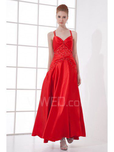 Satin spaghetti kappe ankellange pailletter prom dress