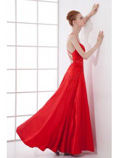 Satin Spaghetti Sheath Ankle-Length Sequins Prom Dress