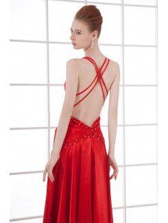 Satin Spaghetti Sheath Ankle-Length Sequins Prom Dress