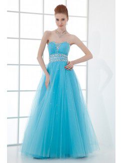 Net and Satin Sweetheart A-line Floor Length Sequins Prom Dress