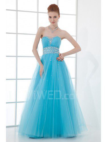 Net and Satin Sweetheart A-line Floor Length Sequins Prom Dress