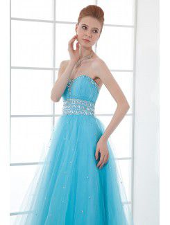 Net and Satin Sweetheart A-line Floor Length Sequins Prom Dress