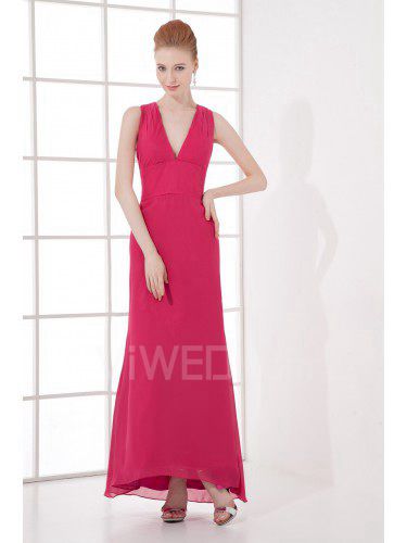 Chiffon V-Neckline Column Ankle-Length Prom Dress