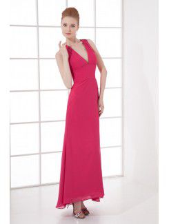 Chiffon V-Neckline Column Ankle-Length Prom Dress