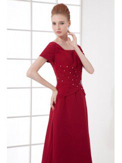 Chiffon Square A-line Ankle-Length Short Sleeves Prom Dress