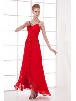 Chiffon Spaghetti A-line Ankle-Length Bead Prom Dress