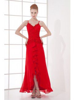 Chiffon Spaghetti A-line Ankle-Length Bead Prom Dress