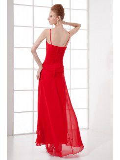 Chiffon Spaghetti A-line Ankle-Length Bead Prom Dress