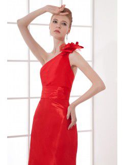 Satin Asymmetrical Sheath Sweep Train Hand-made Flower Prom Dress