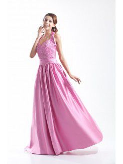 Taffeta Halter Floor Length Corset Embroidered Prom Dress